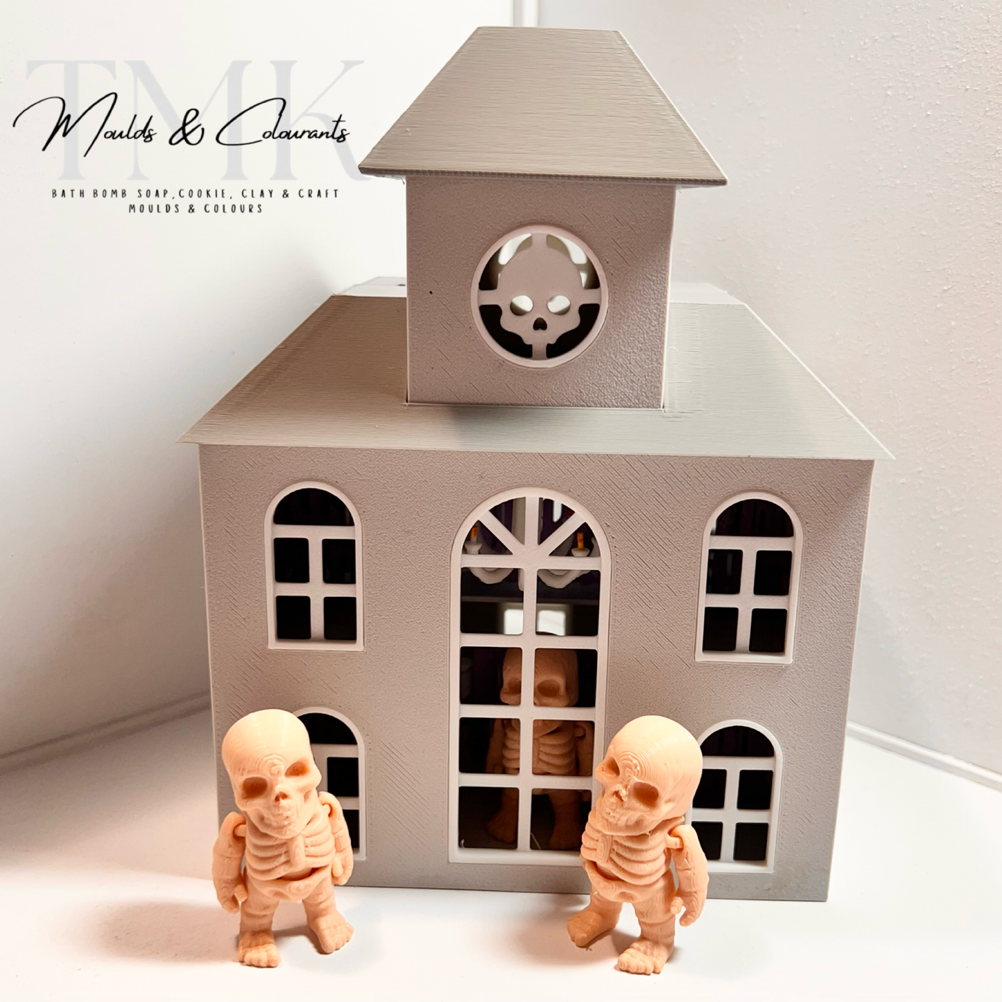 Mini haunted house prop and storage for Flexi Mini Toys Grey house with black roof.