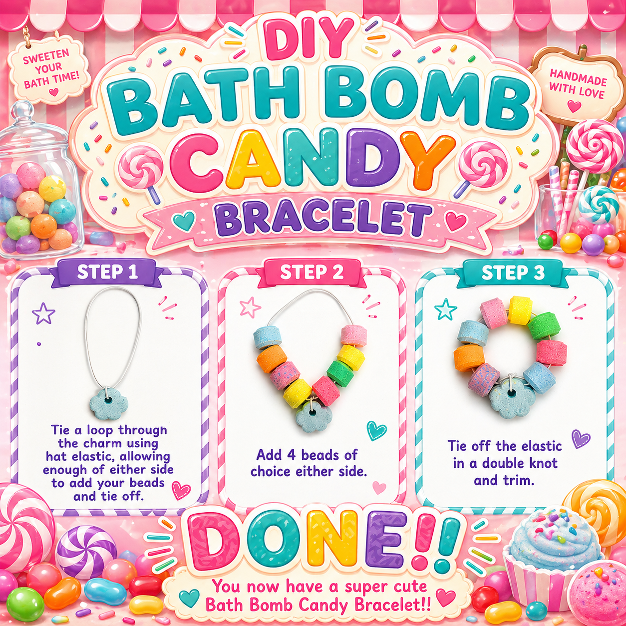 Bath Bomb Candy Bracelet and Charms Set of 7 Moulds STL